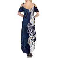 Blue Samoa Tattoo Summer Maxi Dress Plumeria Samoan Ocean Tatau Pattern - Polynesian Pride