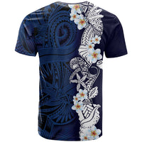 Blue Samoa Tattoo T Shirt Plumeria Samoan Ocean Tatau Pattern - Polynesian Pride
