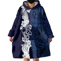 Blue Samoa Tattoo Wearable Blanket Hoodie Plumeria Samoan Ocean Tatau Pattern - Polynesian Pride