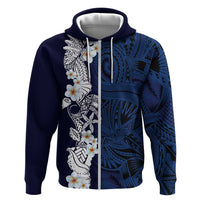 Blue Samoa Tattoo Zip Hoodie Plumeria Samoan Ocean Tatau Pattern - Polynesian Pride