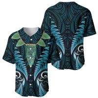 Aotearoa Pounamu Niho Baseball Jersey Silver Fern Mix Maori Pattern - Turquoise