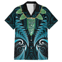 Aotearoa Pounamu Niho Family Matching Long Sleeve Bodycon Dress and Hawaiian Shirt Silver Fern Mix Maori Pattern - Turquoise LT14 Dad's Shirt - Short Sleeve Turquoise - Polynesian Pride