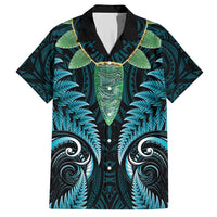 Aotearoa Pounamu Niho Family Matching Short Sleeve Bodycon Dress and Hawaiian Shirt Silver Fern Mix Maori Pattern - Turquoise LT14 Dad's Shirt - Short Sleeve Turquoise - Polynesian Pride