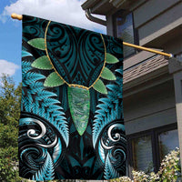 Aotearoa Pounamu Niho Garden Flag Silver Fern Mix Maori Pattern - Turquoise