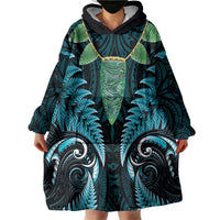 Aotearoa Pounamu Niho Wearable Blanket Hoodie Silver Fern Mix Maori Pattern - Turquoise