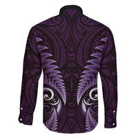 Aotearoa Pounamu Niho Family Matching Short Sleeve Bodycon Dress and Hawaiian Shirt Silver Fern Mix Maori Pattern - Purple LT14 - Polynesian Pride