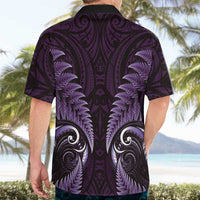 Aotearoa Pounamu Niho Hawaiian Shirt Silver Fern Mix Maori Pattern - Purple
