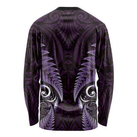 Aotearoa Pounamu Niho Long Sleeve Shirt Silver Fern Mix Maori Pattern - Purple