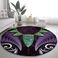 Aotearoa Pounamu Niho Round Carpet Silver Fern Mix Maori Pattern - Purple