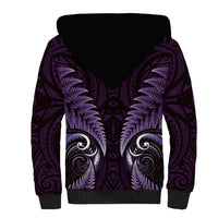 Aotearoa Pounamu Niho Sherpa Hoodie Silver Fern Mix Maori Pattern - Purple