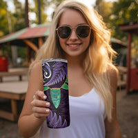 Aotearoa Pounamu Niho Skinny Tumbler Silver Fern Mix Maori Pattern - Purple