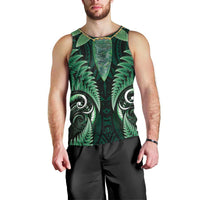 Aotearoa Pounamu Niho Men Tank Top Silver Fern Mix Maori Pattern - Green