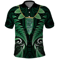 Aotearoa Pounamu Niho Polo Shirt Silver Fern Mix Maori Pattern - Green
