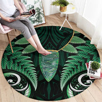 Aotearoa Pounamu Niho Round Carpet Silver Fern Mix Maori Pattern - Green