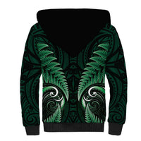 Aotearoa Pounamu Niho Sherpa Hoodie Silver Fern Mix Maori Pattern - Green