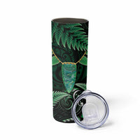 Aotearoa Pounamu Niho Skinny Tumbler Silver Fern Mix Maori Pattern - Green LT14 - Polynesian Pride