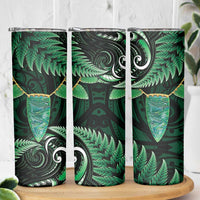 Aotearoa Pounamu Niho Skinny Tumbler Silver Fern Mix Maori Pattern - Green LT14 - Polynesian Pride