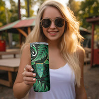 Aotearoa Pounamu Niho Skinny Tumbler Silver Fern Mix Maori Pattern - Green LT14 - Polynesian Pride