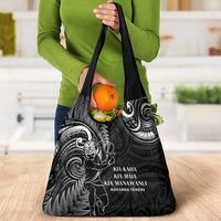 New Zealand Tiki Tennis Grocery Bag Aotearoa Tenehi Maori Silver Fern - Black