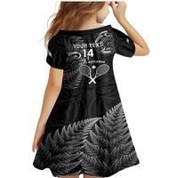 Custom New Zealand Tiki Tennis Family Matching Mermaid Dress and Hawaiian Shirt 2024 Aotearoa Tenehi Maori Silver Fern - Black LT14 - Polynesian Pride