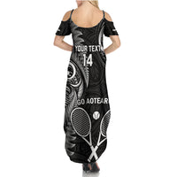 Custom New Zealand Tiki Tennis Family Matching Summer Maxi Dress and Hawaiian Shirt 2024 Aotearoa Tenehi Maori Silver Fern - Black LT14 - Polynesian Pride