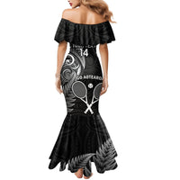 Custom New Zealand Tiki Tennis Mermaid Dress 2024 Aotearoa Tenehi Maori Silver Fern - Black LT14 - Polynesian Pride