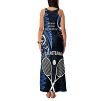 New Zealand Tiki Tennis Family Matching Tank Maxi Dress and Hawaiian Shirt 2024 Aotearoa Tenehi Maori Silver Fern - Blue LT14 - Polynesian Pride