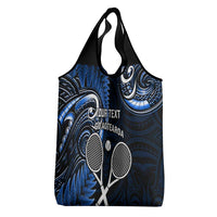 Custom New Zealand Tiki Tennis Grocery Bag Aotearoa Tenehi Maori Silver Fern - Blue
