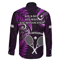 New Zealand Tiki Tennis Family Matching Mermaid Dress and Hawaiian Shirt 2024 Aotearoa Tenehi Maori Silver Fern - Purple LT14 - Polynesian Pride
