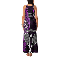 New Zealand Tiki Tennis Family Matching Tank Maxi Dress and Hawaiian Shirt 2024 Aotearoa Tenehi Maori Silver Fern - Purple LT14 - Polynesian Pride