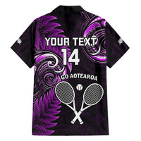 Custom New Zealand Tiki Tennis Family Matching Off Shoulder Long Sleeve Dress and Hawaiian Shirt 2024 Aotearoa Tenehi Maori Silver Fern - Purple LT14 - Polynesian Pride