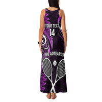 Custom New Zealand Tiki Tennis Family Matching Tank Maxi Dress and Hawaiian Shirt 2024 Aotearoa Tenehi Maori Silver Fern - Purple LT14 - Polynesian Pride