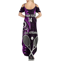 Custom New Zealand Tiki Tennis Summer Maxi Dress 2024 Aotearoa Tenehi Maori Silver Fern - Purple LT14 - Polynesian Pride