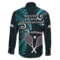 New Zealand Tiki Tennis Family Matching Long Sleeve Bodycon Dress and Hawaiian Shirt 2024 Aotearoa Tenehi Maori Silver Fern - Turquoise LT14 - Polynesian Pride