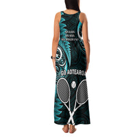 New Zealand Tiki Tennis Family Matching Tank Maxi Dress and Hawaiian Shirt 2024 Aotearoa Tenehi Maori Silver Fern - Turquoise LT14 - Polynesian Pride