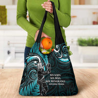 New Zealand Tiki Tennis Grocery Bag Aotearoa Tenehi Maori Silver Fern - Turquoise