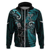 New Zealand Tiki Tennis Zip Hoodie 2024 Aotearoa Tenehi Maori Silver Fern - Turquoise LT14 Zip Hoodie Turquoise - Polynesian Pride