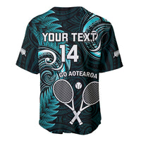 Custom New Zealand Tiki Tennis Baseball Jersey 2024 Aotearoa Tenehi Maori Silver Fern - Turquoise LT14 - Polynesian Pride