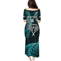 Custom New Zealand Tiki Tennis Family Matching Puletasi and Hawaiian Shirt 2024 Aotearoa Tenehi Maori Silver Fern - Turquoise LT14 - Polynesian Pride
