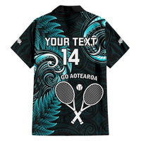 Custom New Zealand Tiki Tennis Hawaiian Shirt 2024 Aotearoa Tenehi Maori Silver Fern - Turquoise LT14 - Polynesian Pride