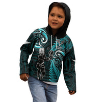 Custom New Zealand Tiki Tennis Kid Hoodie 2024 Aotearoa Tenehi Maori Silver Fern - Turquoise LT14 - Polynesian Pride