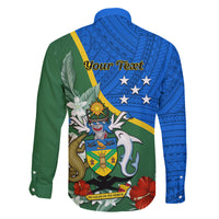 Personalised Halo Olaketa Solomon Islands Family Matching Off Shoulder Long Sleeve Dress and Hawaiian Shirt Coat Of Arms With Tropical Flowers Flag Style LT14 - Polynesian Pride