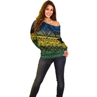 Halo Olaketa Solomon Islands Off Shoulder Sweater Melanesian Tribal Pattern Gradient Version LT14 - Polynesian Pride