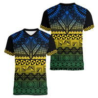 Halo Olaketa Solomon Islands Women V Neck T Shirt Melanesian Tribal Pattern Gradient Version LT14 - Polynesian Pride