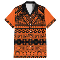 Halo Olaketa Solomon Islands Family Matching Off Shoulder Maxi Dress and Hawaiian Shirt Melanesian Tribal Pattern Orange Version LT14 Dad's Shirt - Short Sleeve Orange - Polynesian Pride