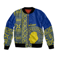 Fakaalofa Lahi Atu Niue Bomber Jacket Niuean Map With Hiapo Pattern Blue Version LT14 Unisex Blue - Polynesian Pride