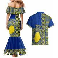 Fakaalofa Lahi Atu Niue Couples Matching Mermaid Dress and Hawaiian Shirt Niuean Map With Hiapo Pattern Blue Version LT14 - Polynesian Pride