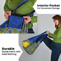 Fakaalofa Lahi Atu Niue Grocery Bag Niuean Map With Hiapo Pattern Blue Version