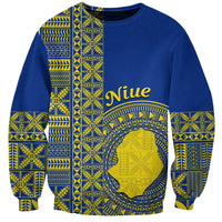 Fakaalofa Lahi Atu Niue Sweatshirt Niuean Map With Hiapo Pattern Blue Version LT14 Unisex Blue - Polynesian Pride