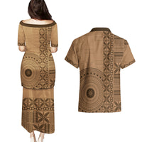 Fakaalofa Lahi Atu Niue Couples Matching Puletasi and Hawaiian Shirt Vintage Hiapo Pattern Brown Version LT14 - Polynesian Pride